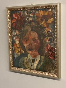 Giuseppe Serafini Montelupo Fiorentino painting of a girl's face, oil on cardboard, dimensions 58 x 48 cm